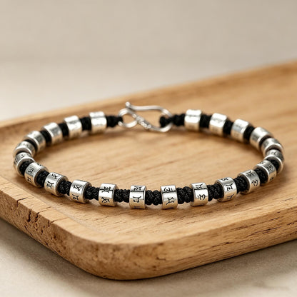 Tibetan Mantra Bead Bracelet - Hand-Braided Amulet Wristband with Silver Beads