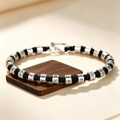 Tibetan Mantra Bead Bracelet - Hand-Braided Amulet Wristband with Silver Beads