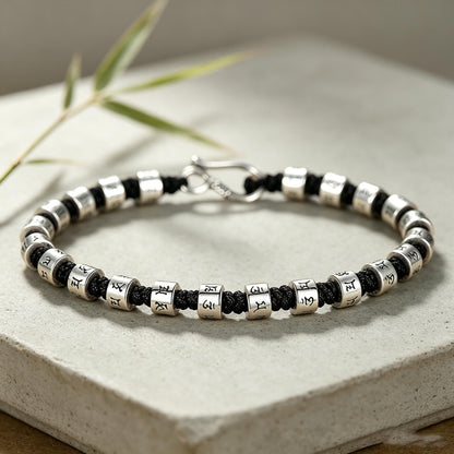 Tibetan Mantra Bead Bracelet - Hand-Braided Amulet Wristband with Silver Beads