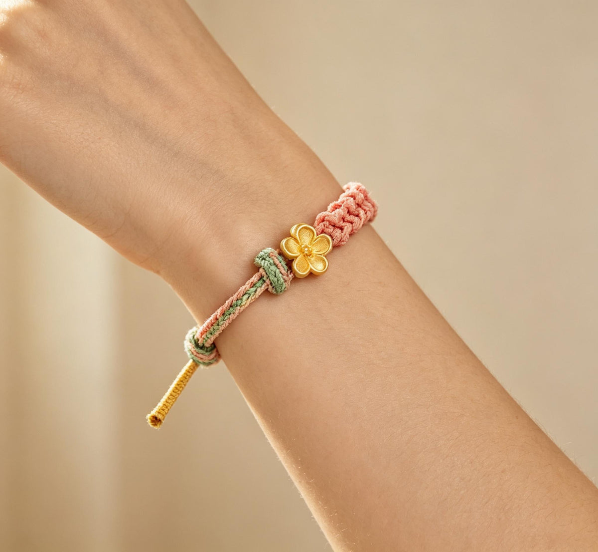 Women’s Cherry Blossom Charm Bracelet - Adjustable Hand-Braided Sakura Flower Wristband