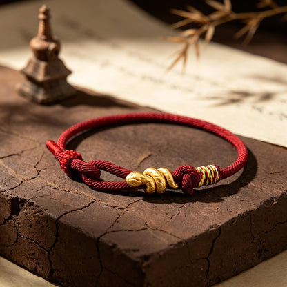 Unisex Red String Snake Charm Bracelet - Adjustable Hand-Braided Gold Plated Protection Bracelet