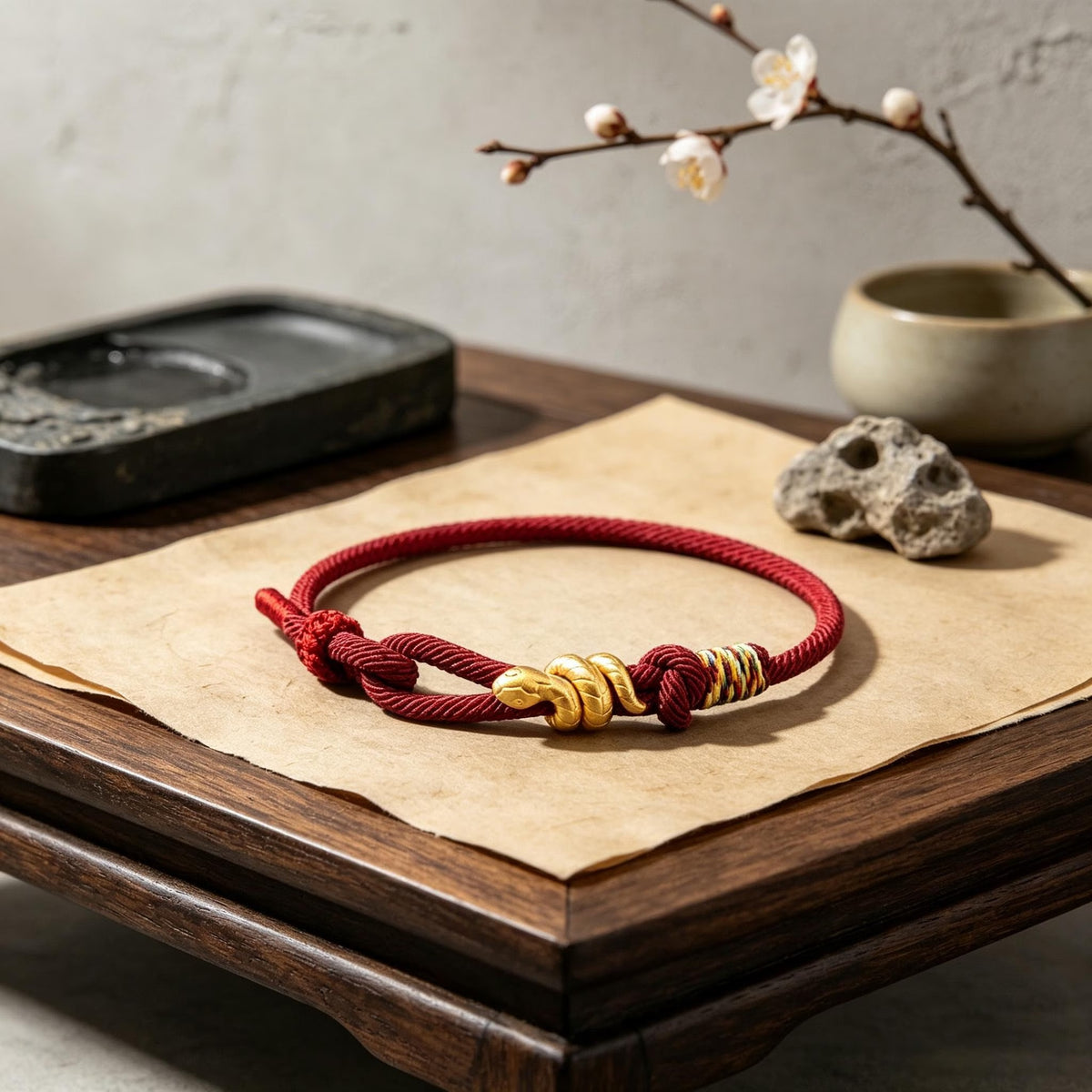 Unisex Red String Snake Charm Bracelet - Adjustable Hand-Braided Gold Plated Protection Bracelet