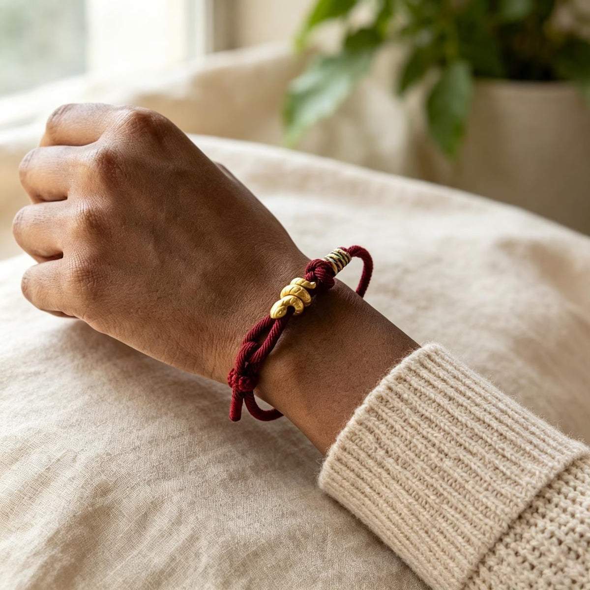 Unisex Red String Snake Charm Bracelet - Adjustable Hand-Braided Gold Plated Protection Bracelet
