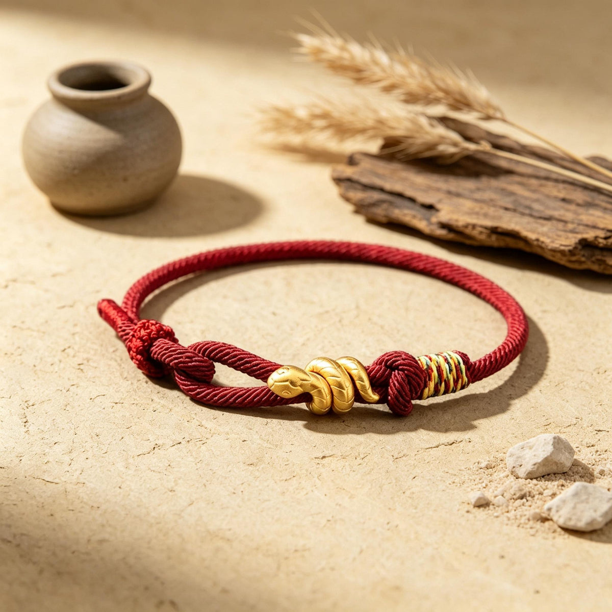 Unisex Red String Snake Charm Bracelet - Adjustable Hand-Braided Gold Plated Protection Bracelet