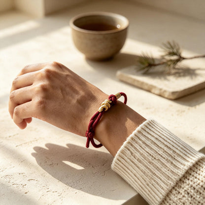 Unisex Red String Snake Charm Bracelet - Adjustable Hand-Braided Gold Plated Protection Bracelet
